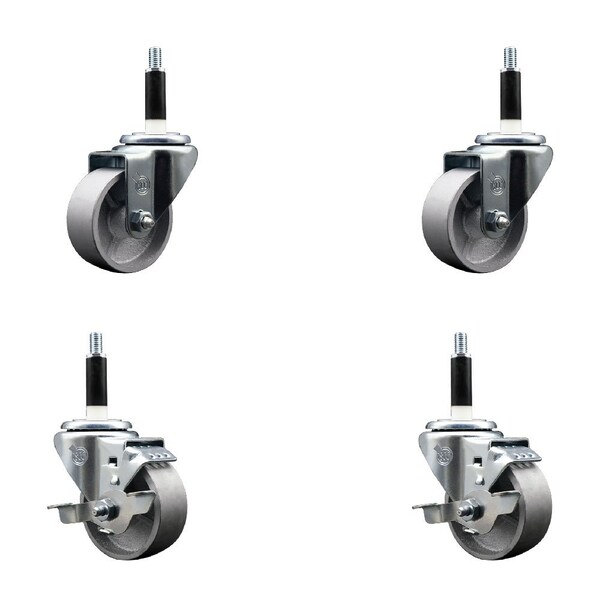 3'' Semi Steel Wheel Swivel 7/8'' Expanding Stem Caster Set 2 Brakes, 4PK